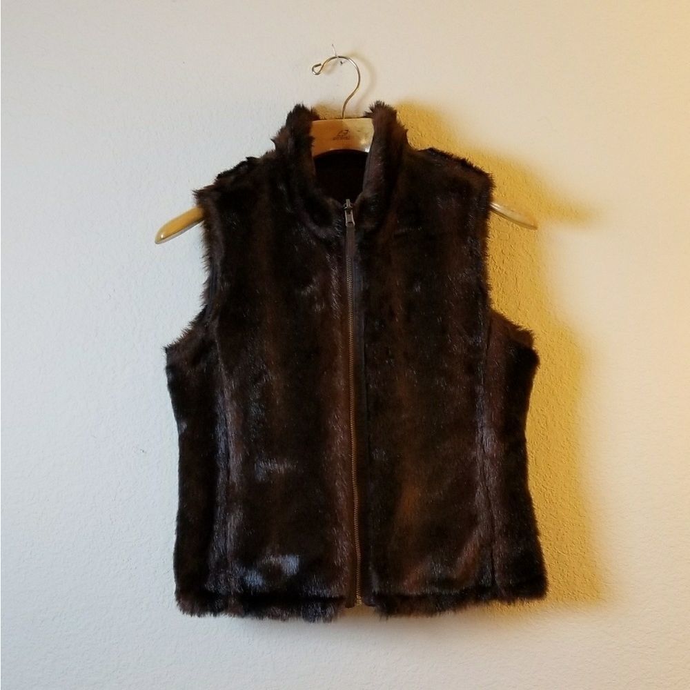 Vintage 90s Old Navy Chocolate Brown Faux Fur Vest
